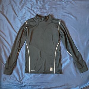Girls XL Nike Pro Black Turtleneck Long Sleeve Top with White Stitching